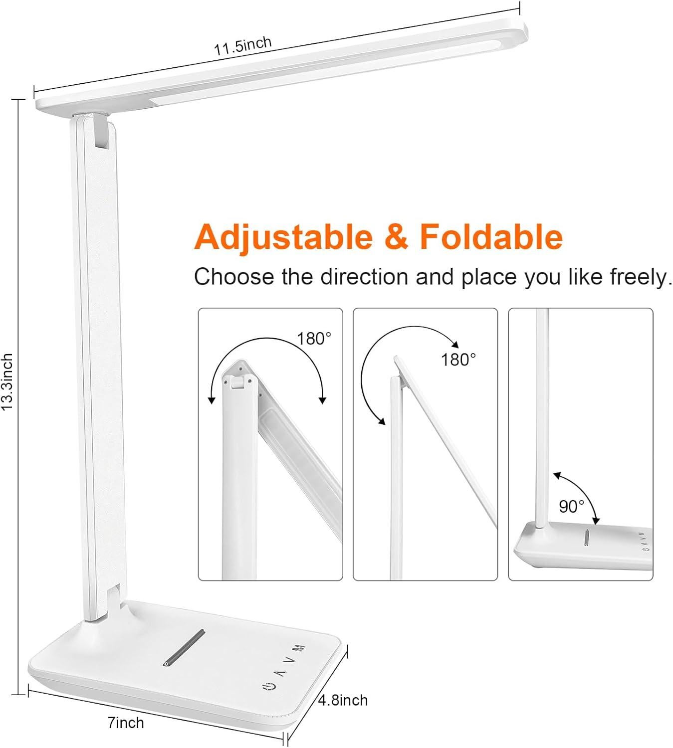 karidi LED Desk Lamp Dimmable Table Lamp with USB Charging Port, 5 Lighting Modes, Sensitive Control, Foldable Portable Desk Light for Home Office Bedroom Reading (White)