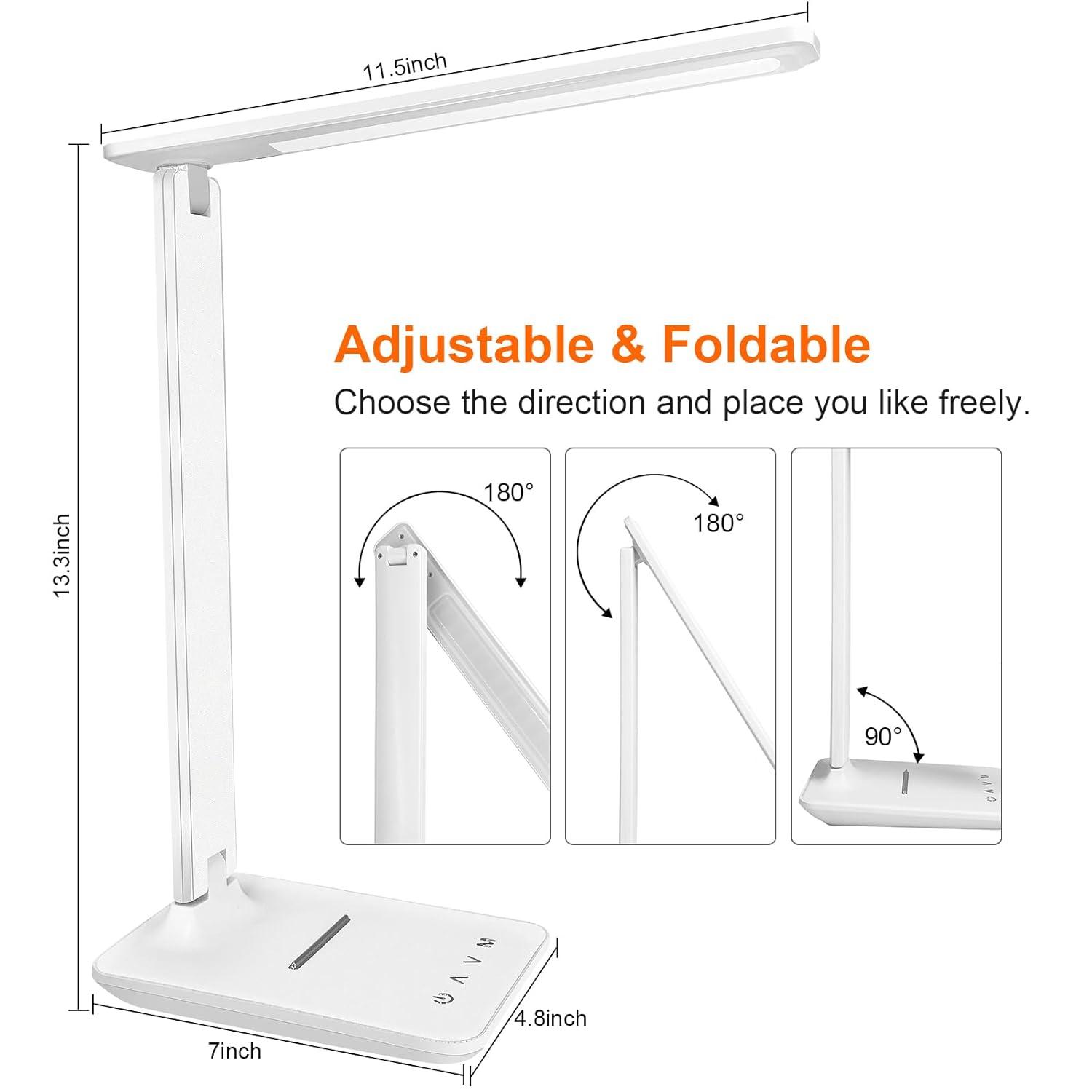 karidi LED Desk Lamp Dimmable Table Lamp with USB Charging Port, 5 Lighting Modes, Sensitive Control, Foldable Portable Desk Light for Home Office Bedroom Reading (White)