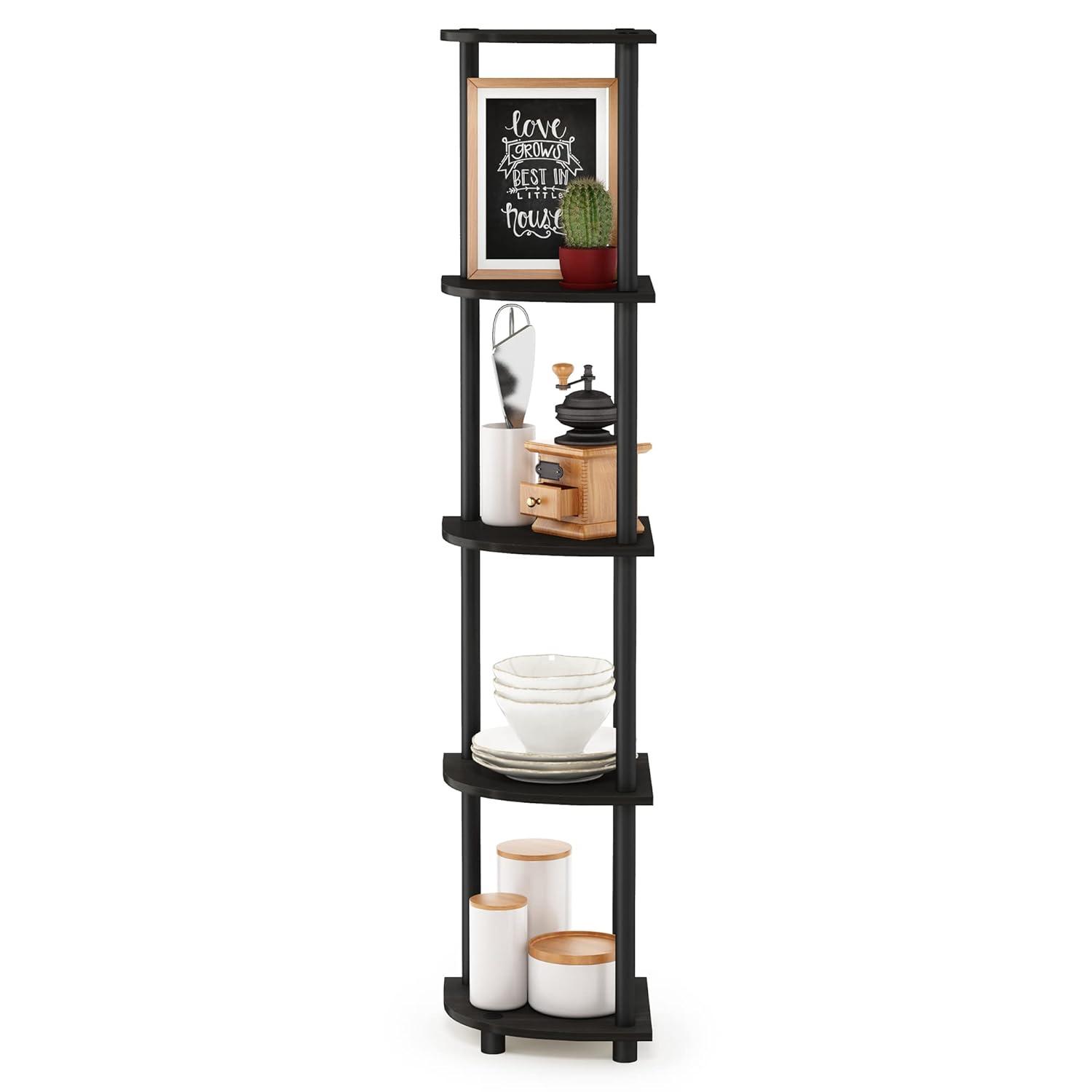 Furinno Turn-N-Tube 5 Tier Corner Display Rack Multipurpose Shelving Unit, Espresso & Black - 57.7 x 11.6 x 11.6 in.