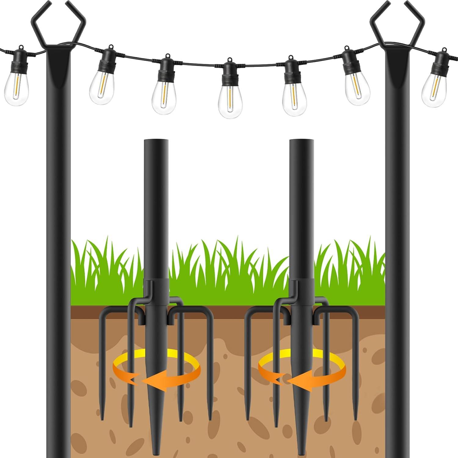 2 Pack String Light Poles,10 Ft Light Poles for Outside String Lights,Outdoor Lights Pole with Fork,Metal Poles Stand for Patio Deck Backyard