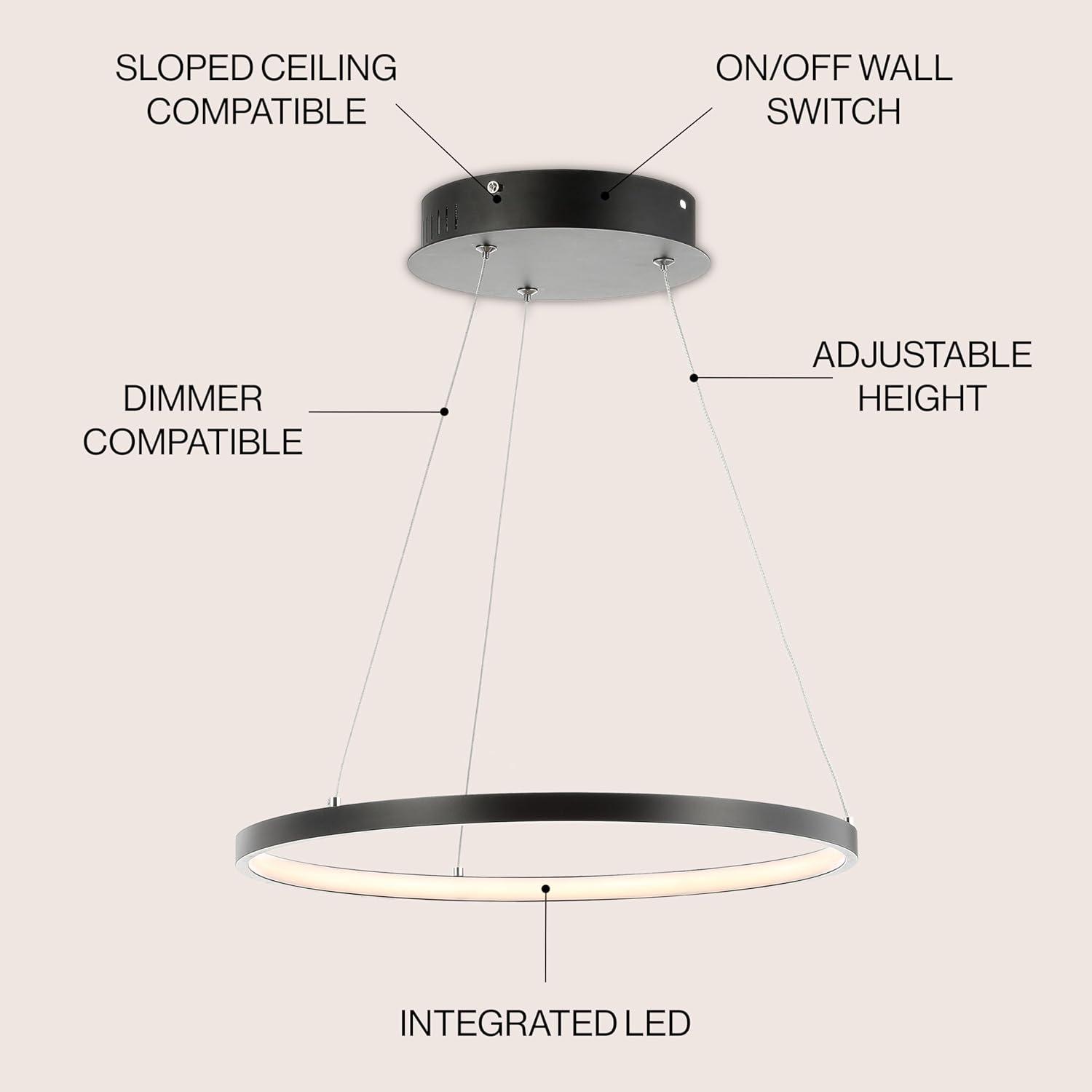 Bradley 15.7" Round Integrated LED Metal Pendant, Matte Black