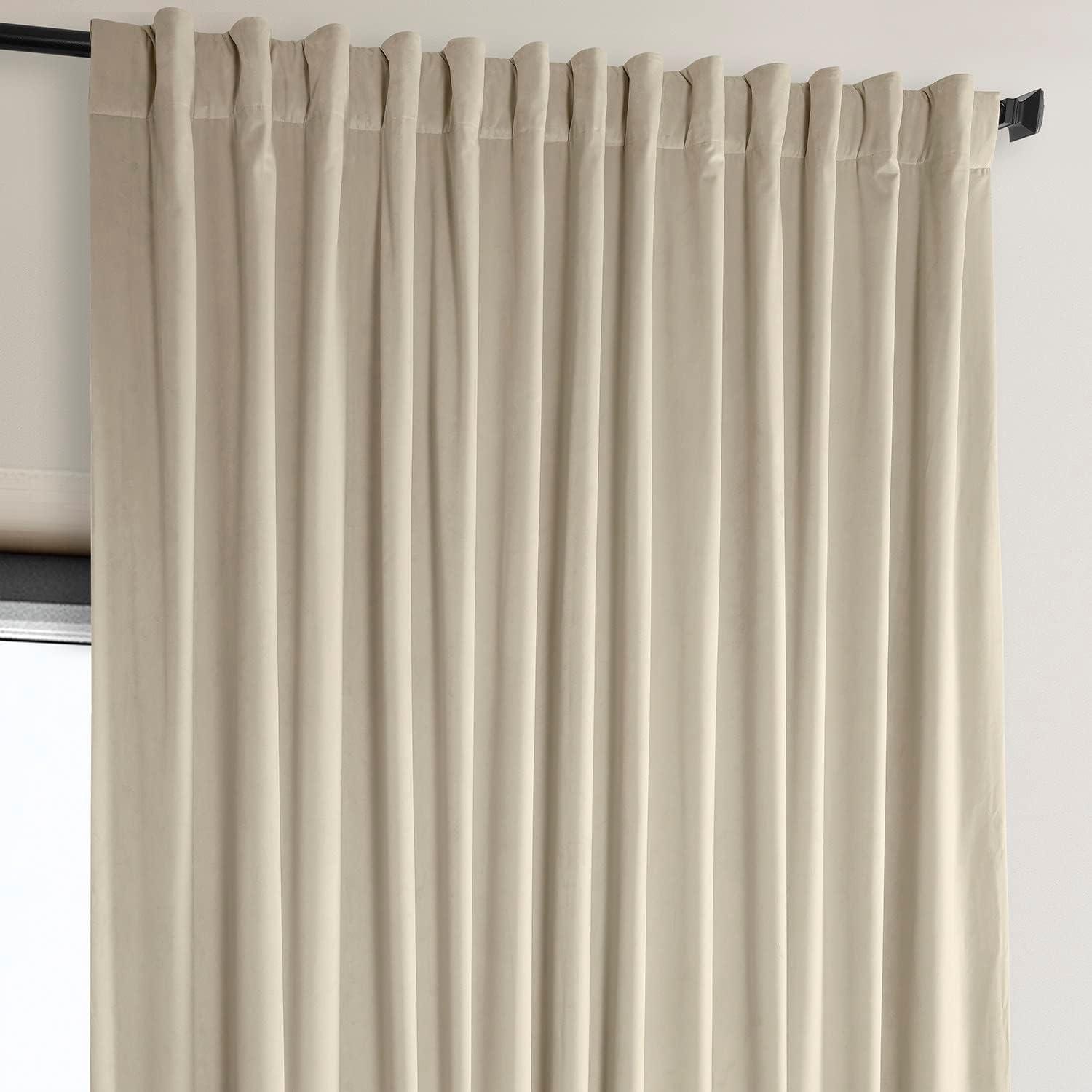 Angora Beige Velvet Blackout Thermal Curtain Panel, 100W x 84L