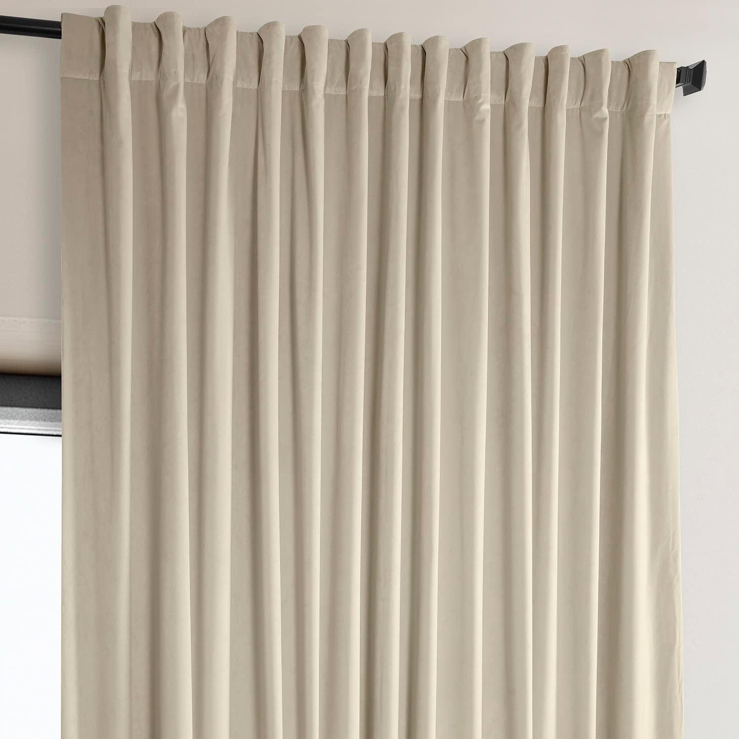 Half Price Drapes Extra Wide Signature Angora Beige Velvet Hotel Blackout Curtains(1 Panel), 100W X 84L