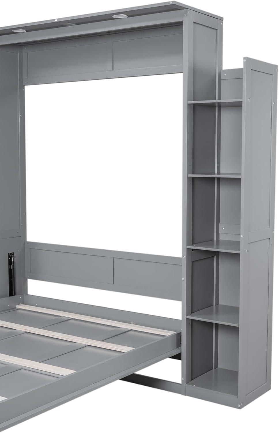 HOME FURNITURE Queen Size Murphy Bed Wall Bed With Shelves And LED Lights,