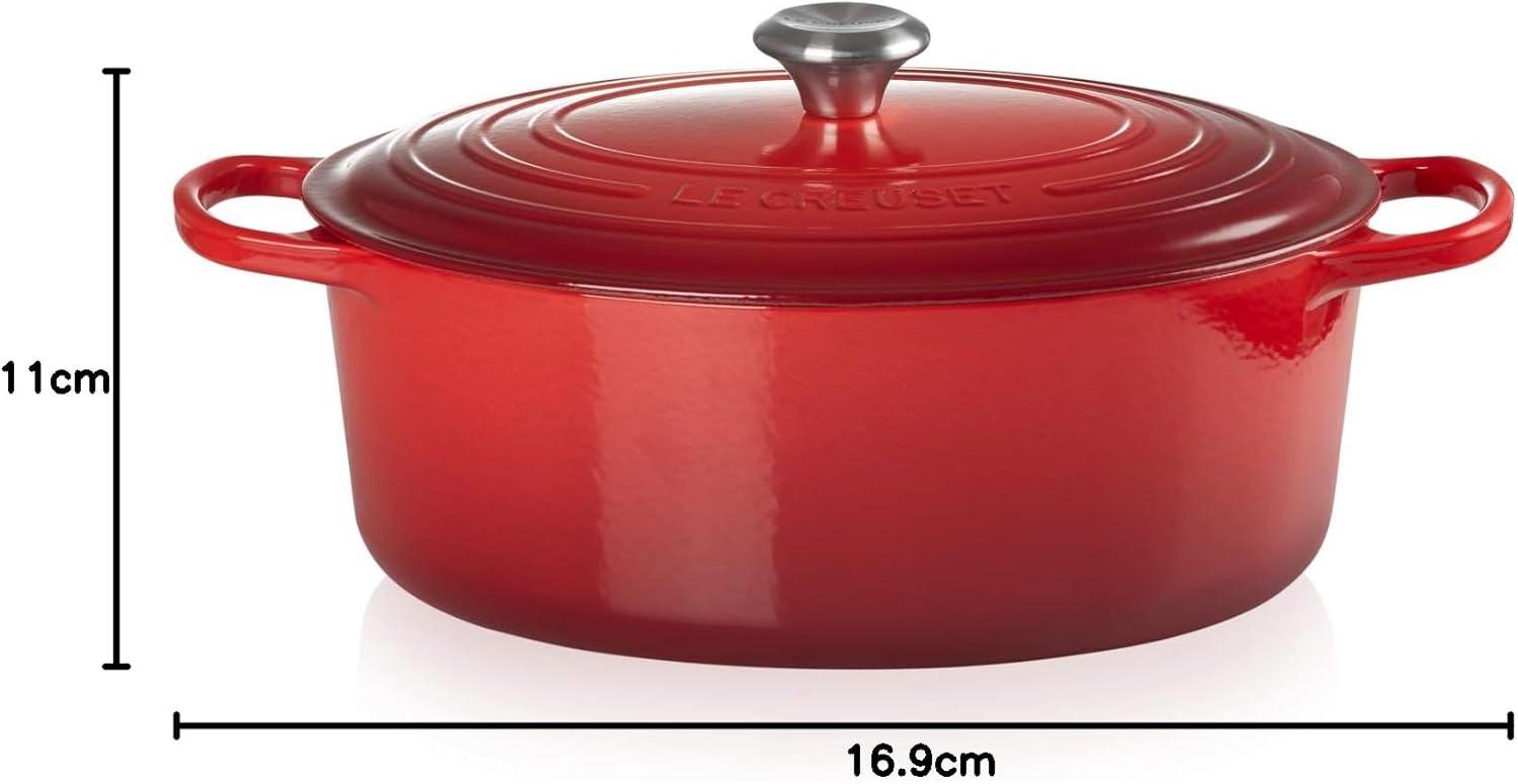 Cerise Red Enameled Cast Iron Oval Dutch Oven, 8 qt