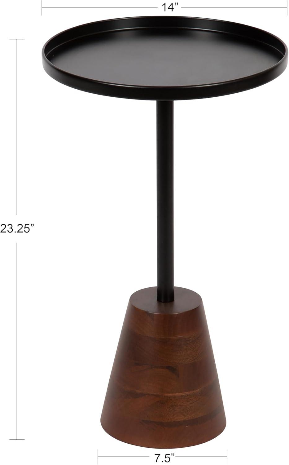 Kate and Laurel Tira Round Metal Side Table, 14x14x24, Black and Walnut Brown