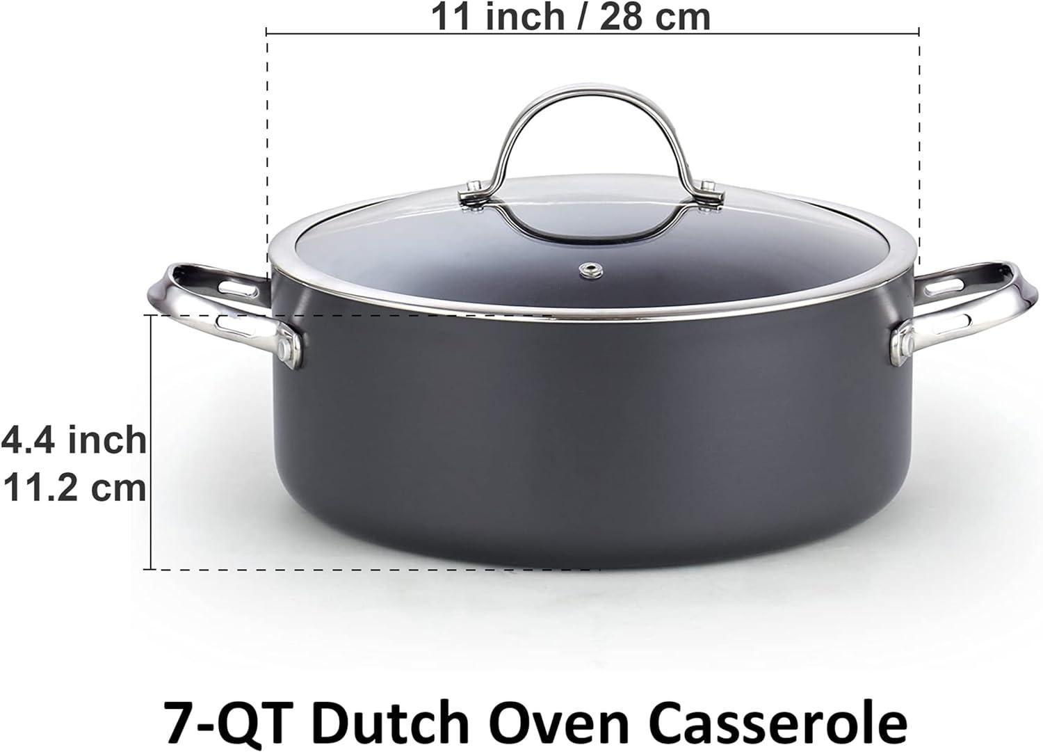 7-Quart Black Hard Anodized Nonstick Aluminum Stockpot with Glass Lid