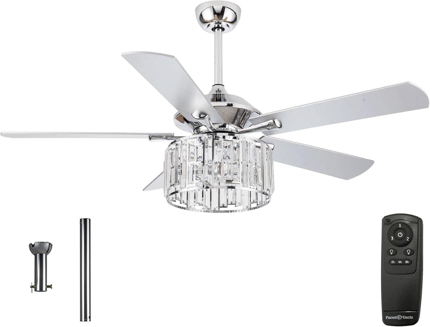 Parrot Uncle 52" Modern Black Crystal Ceiling Fan with Light and Remote
