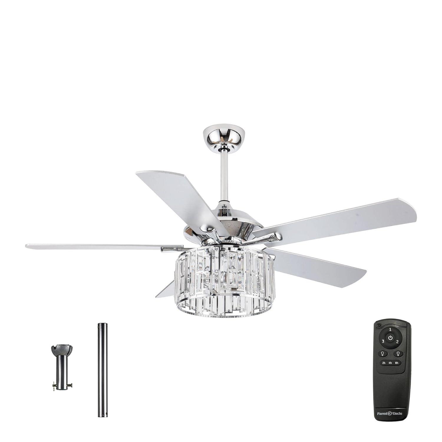 Parrot Uncle 52" Modern Black Crystal Ceiling Fan with Light and Remote