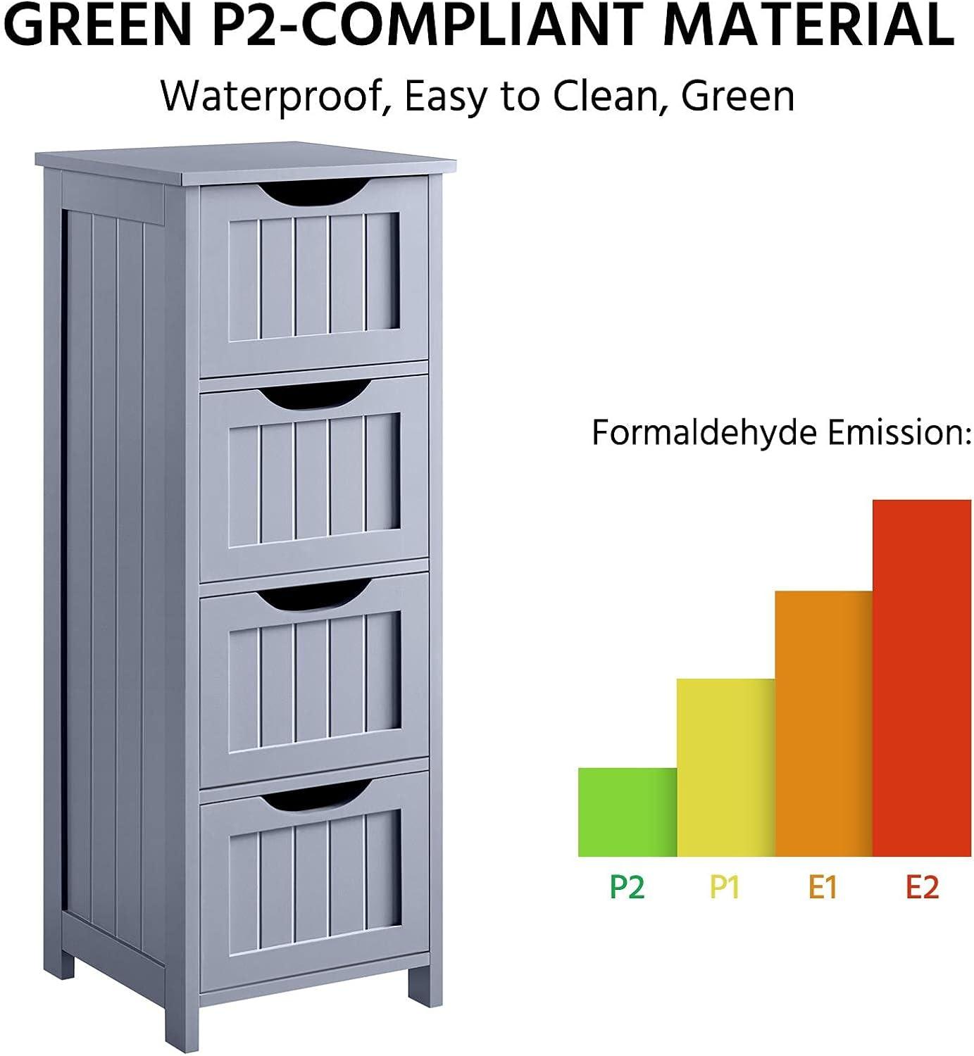Yaheetech  Bathroom Floor Cabinet Slim Bath Cabinet with 4 Drawers Grey