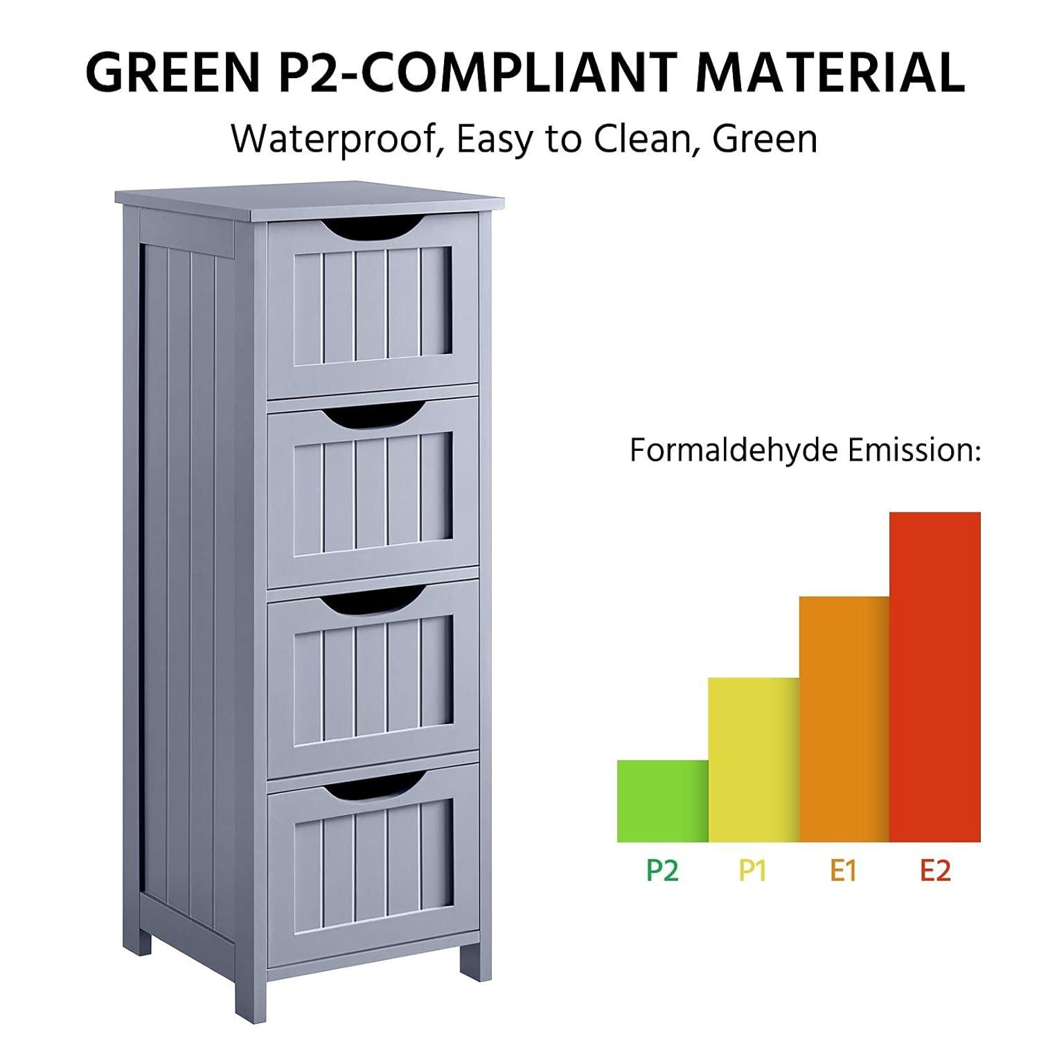 Yaheetech  Bathroom Floor Cabinet Slim Bath Cabinet with 4 Drawers Grey