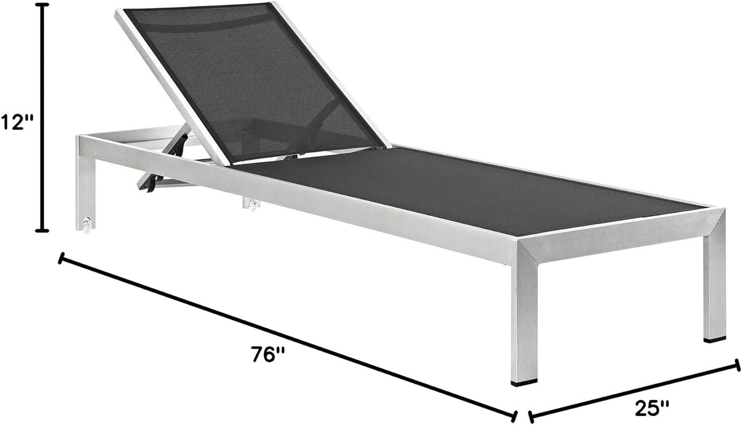 Silver Black Aluminum Outdoor Chaise Lounge Set