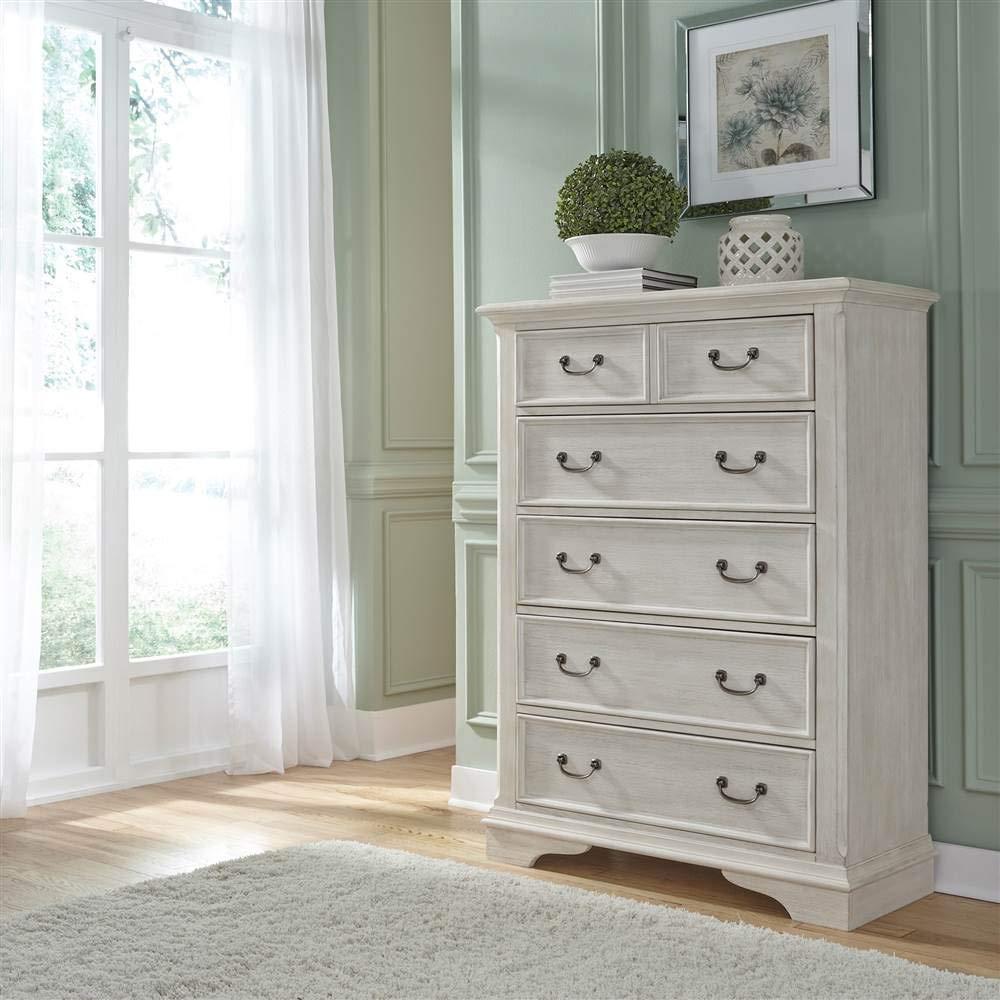 Canora Grey Dina Antique White 5 Drawer Chest w/ Stained Interior