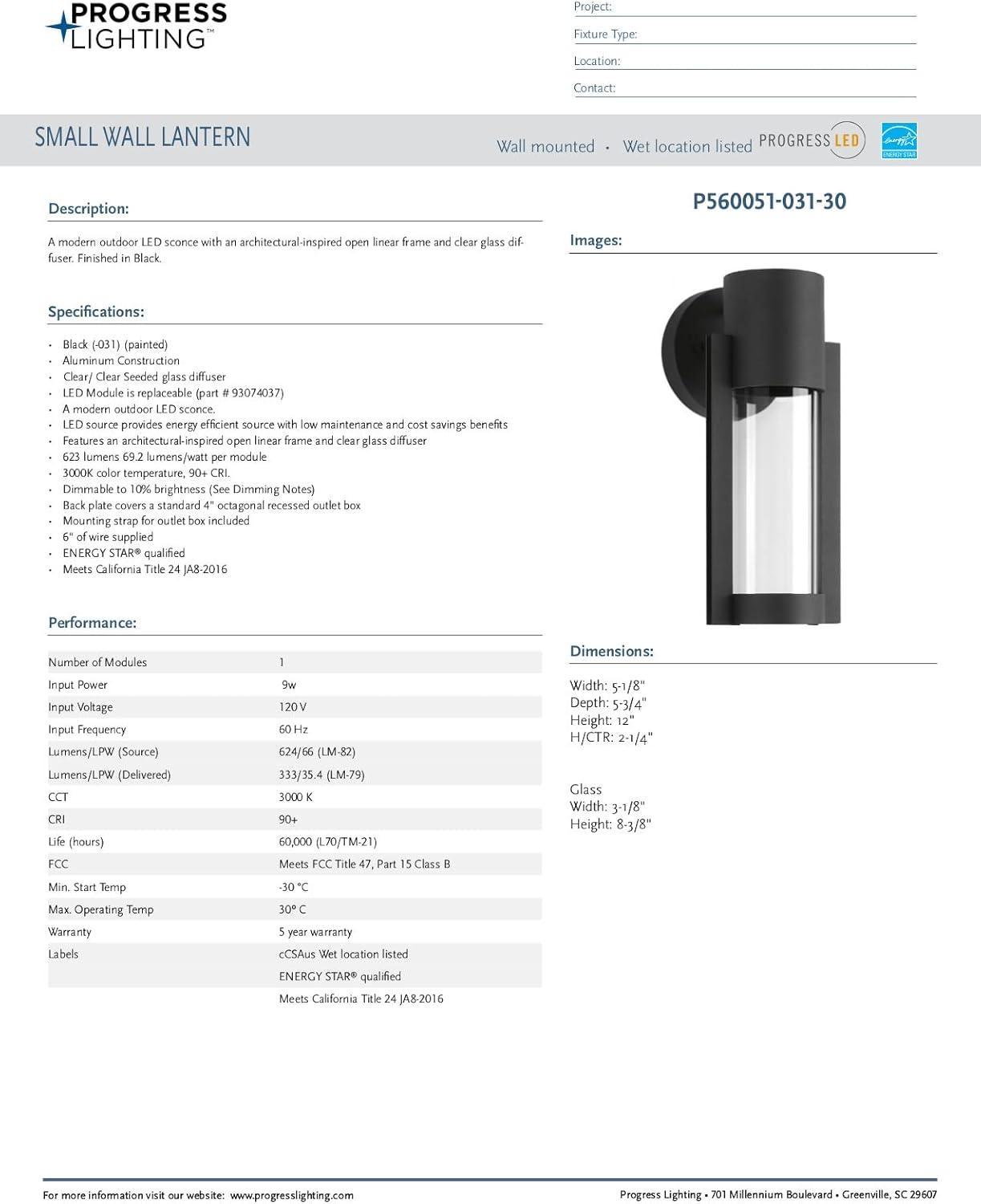 Progress Lighting Z-1030 1-Light Outdoor LED Sconce, Aluminum, Black Finish, Clear Glass Shade