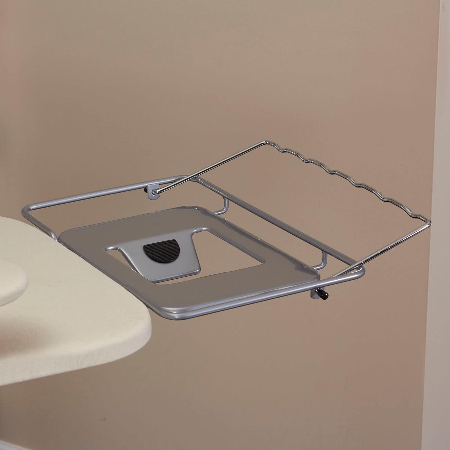 Household Essentials Wide Mega Ironing Board 4-Leg, Steel Top Pressing Station, Heat-Resistant Fiber Pad and Cotton Cover, Includes Sleeve Board and Iron Rest with Hanger Bar, Silver Frame