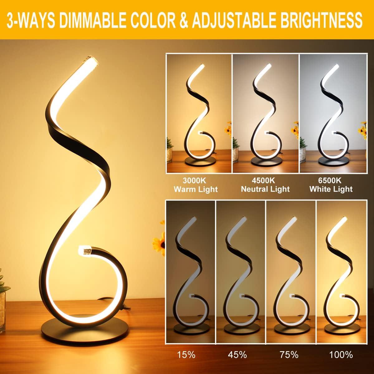 Modern Spiral LED Table Lamp, Stepless Dimmable Bedside Table Lamps for Bedroom, 10W LED Desk Lamp 3 Color Modes Desk Light Reading Office Lamps for Nightstand, Living Room- Silver