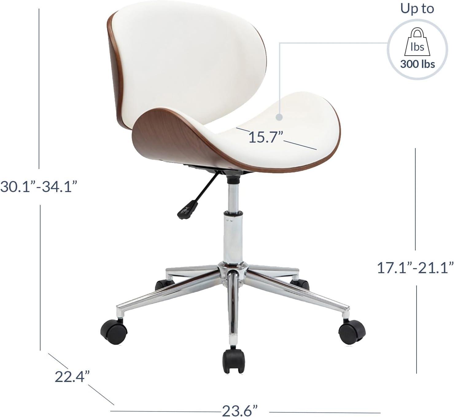 Contemporary High-Back Swivel Office Chair in White Faux Leather