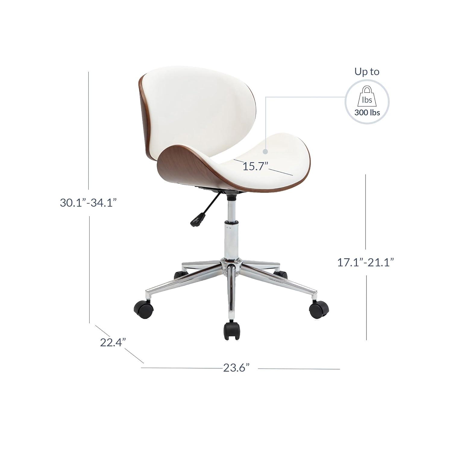 Contemporary High-Back Swivel Office Chair in White Faux Leather