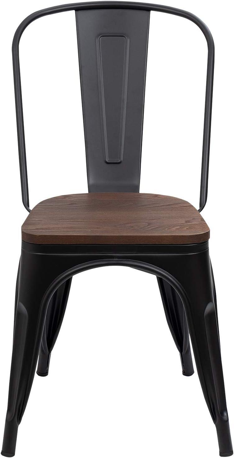 Furmax Metal Dining Chair Indoor Outdoor Use Stackable Chic Side Classic Trattoria Metal Chairs Set of 4 for Kitchen, Dining Room, Bistro and Cafe (Distressed White)