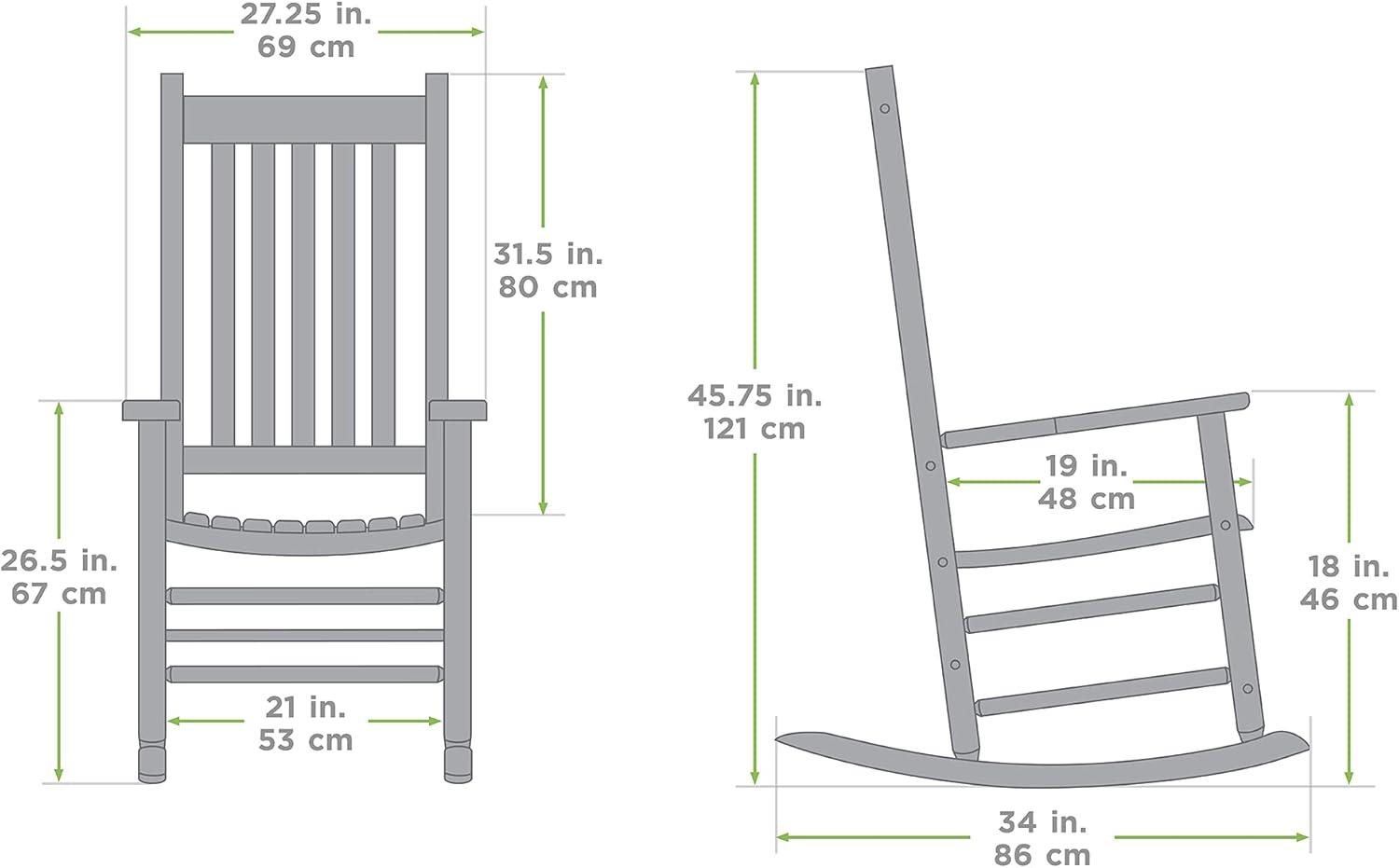 Black Solid Wood Porch Rocking Chair with Armrests