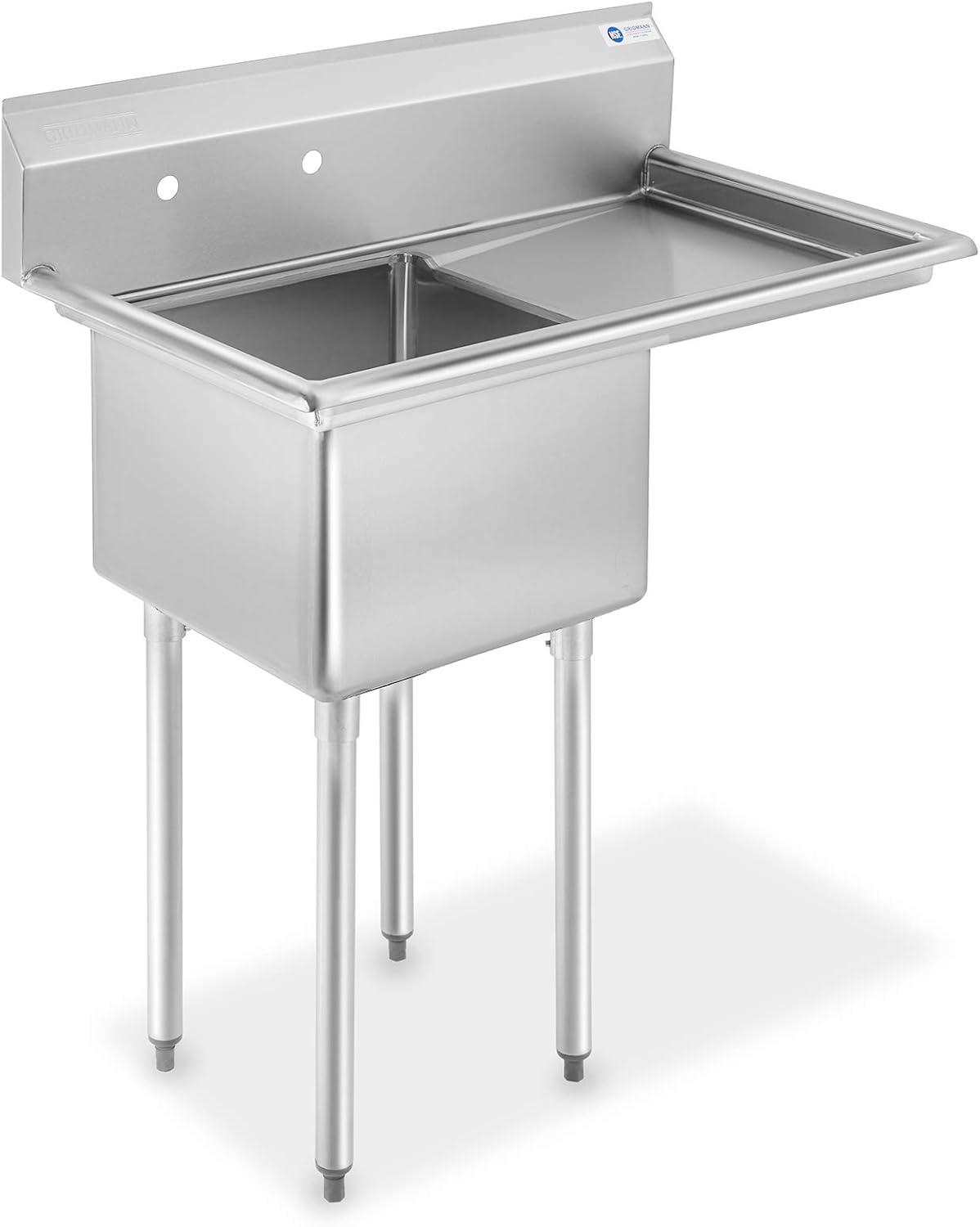 18 Inch Right Drainboard NSF Stainless Steel Sink By GRIDMANN