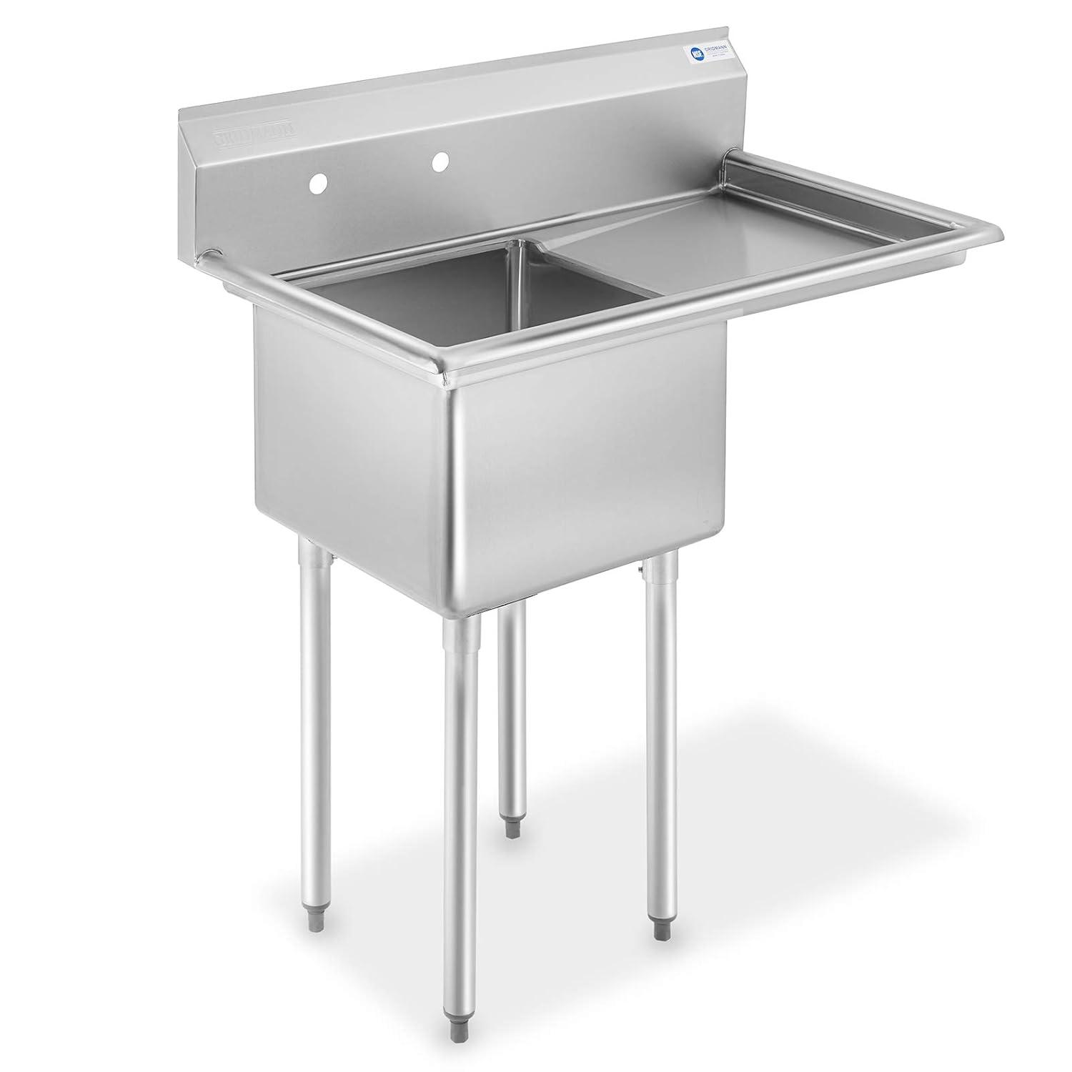 18 Inch Right Drainboard NSF Stainless Steel Sink By GRIDMANN