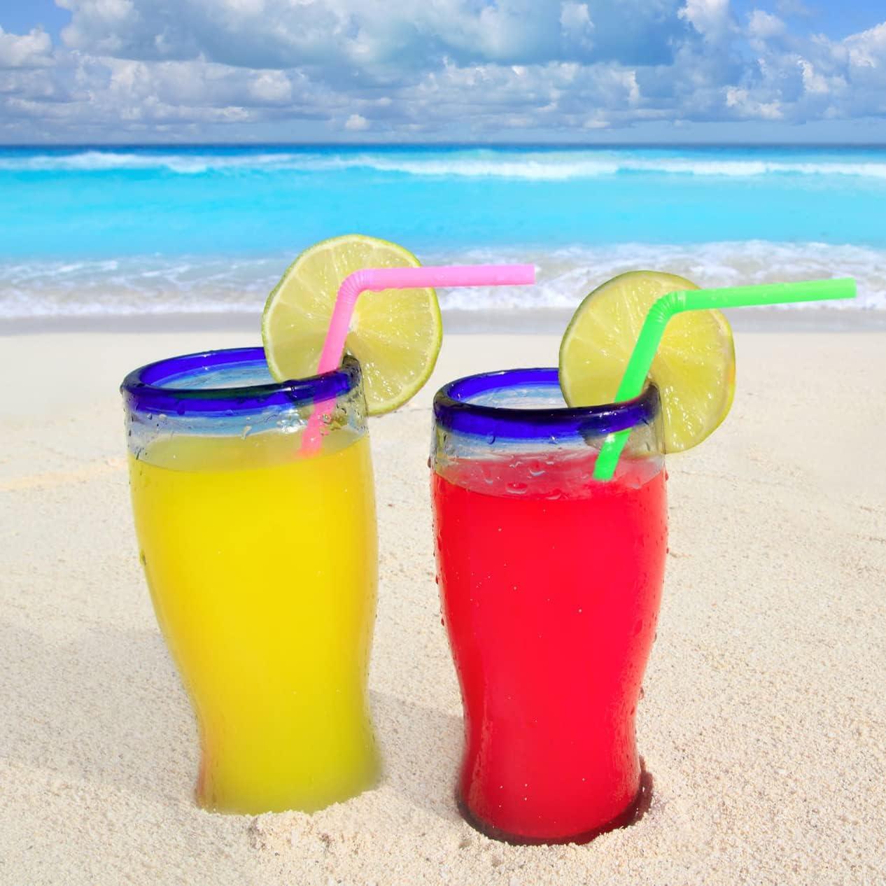 ALINK 500-Pack Solid Colors Flexible Drinking Straws, Plastic Disposable Bendy Straws - 7.75" x 0.23"