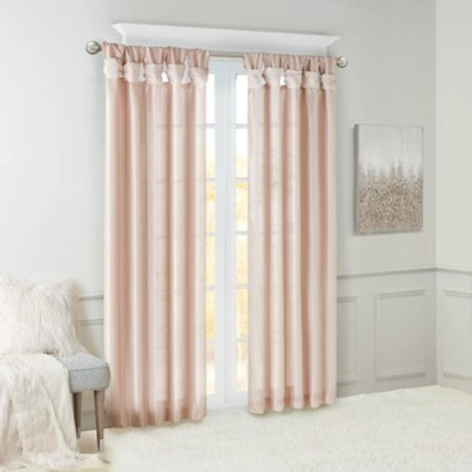 Madison Park Twist Tab Lined Window Curtain - Solid Print, Blush, 50"W x 84"L - Emilia