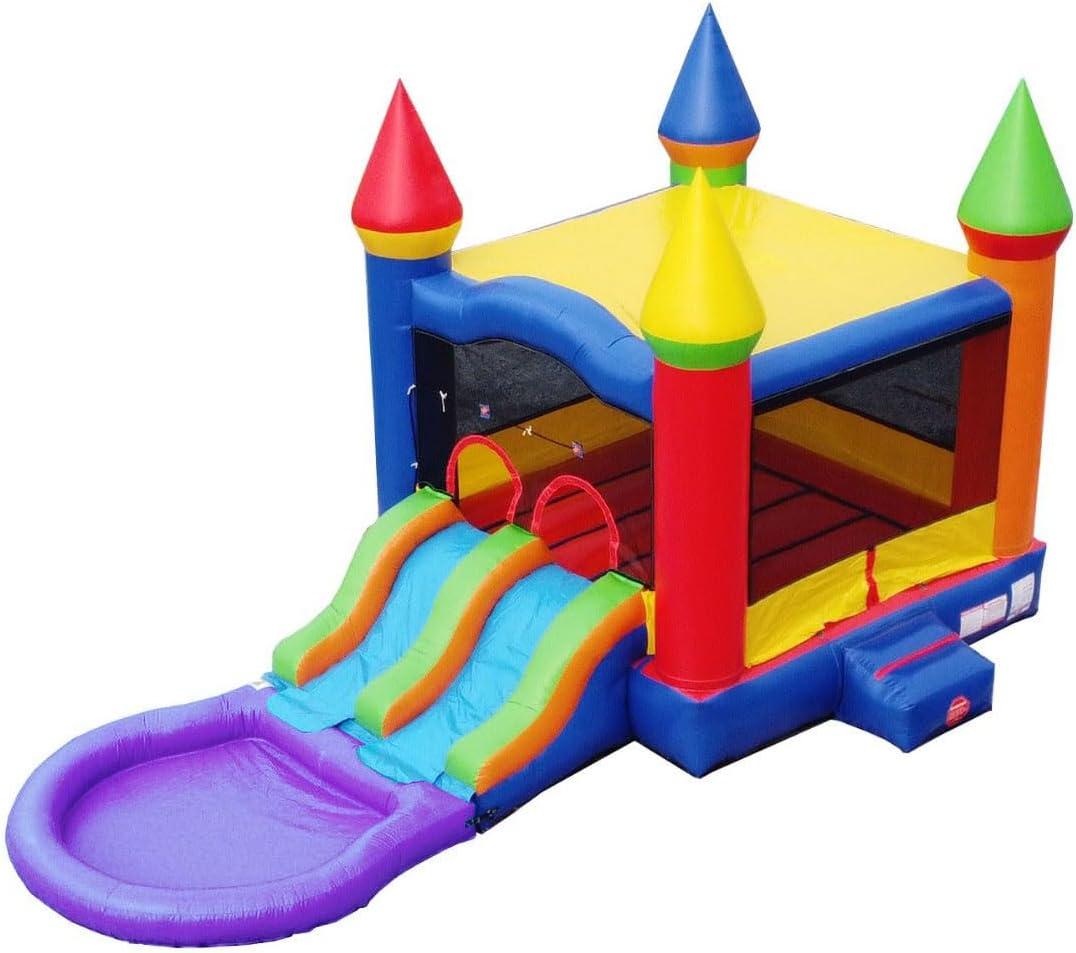 Rainbow Dual Slide Inflatable Bounce House with Pool