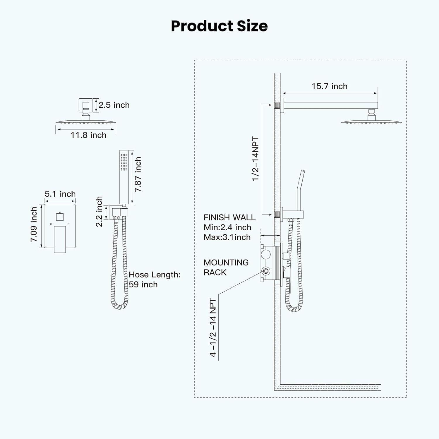 Shower system, 12" (approx. 30.5 cm) rain shower head and handheld spray bathroom shower unit with brass valve and wall trim kit Gold