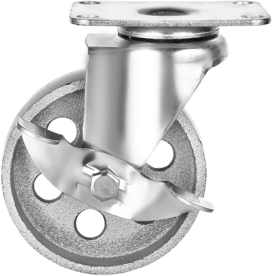 Heavy-Duty Gray Iron Swivel Plate Caster Wheels with Brake Lock, 4-Pack