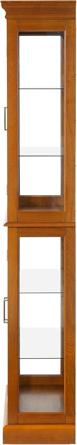 Oak Lighted Curio Cabinet with Tempered Glass Shelves