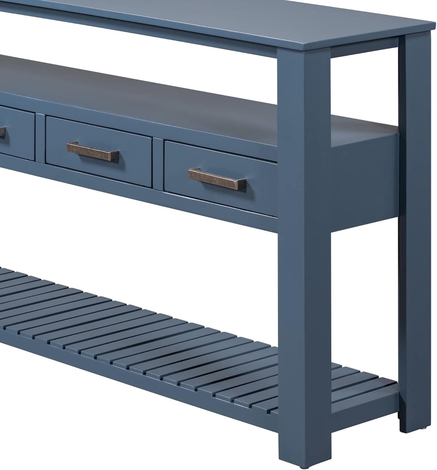 Navy Blue 62" Wood Console Table with Drawers and Shelves