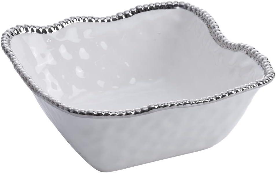 Large White and Silver Ceramic Square Salad Bowl