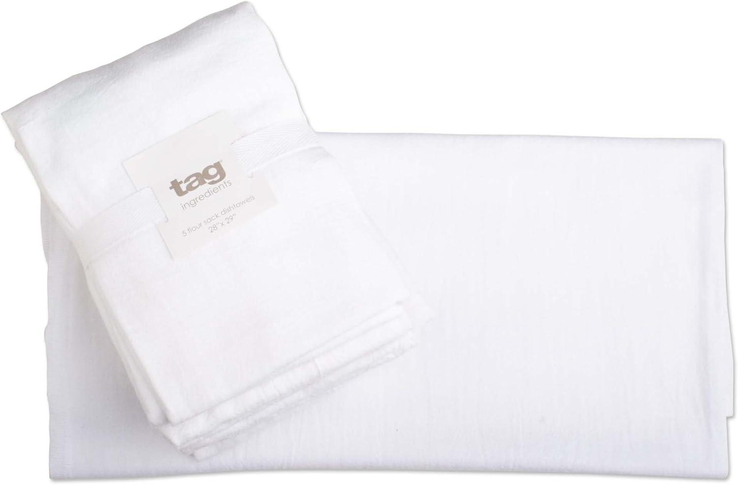 tagltd White Cotton Flour Sack Lightweight Absorbent Dishtowels, Set of 5