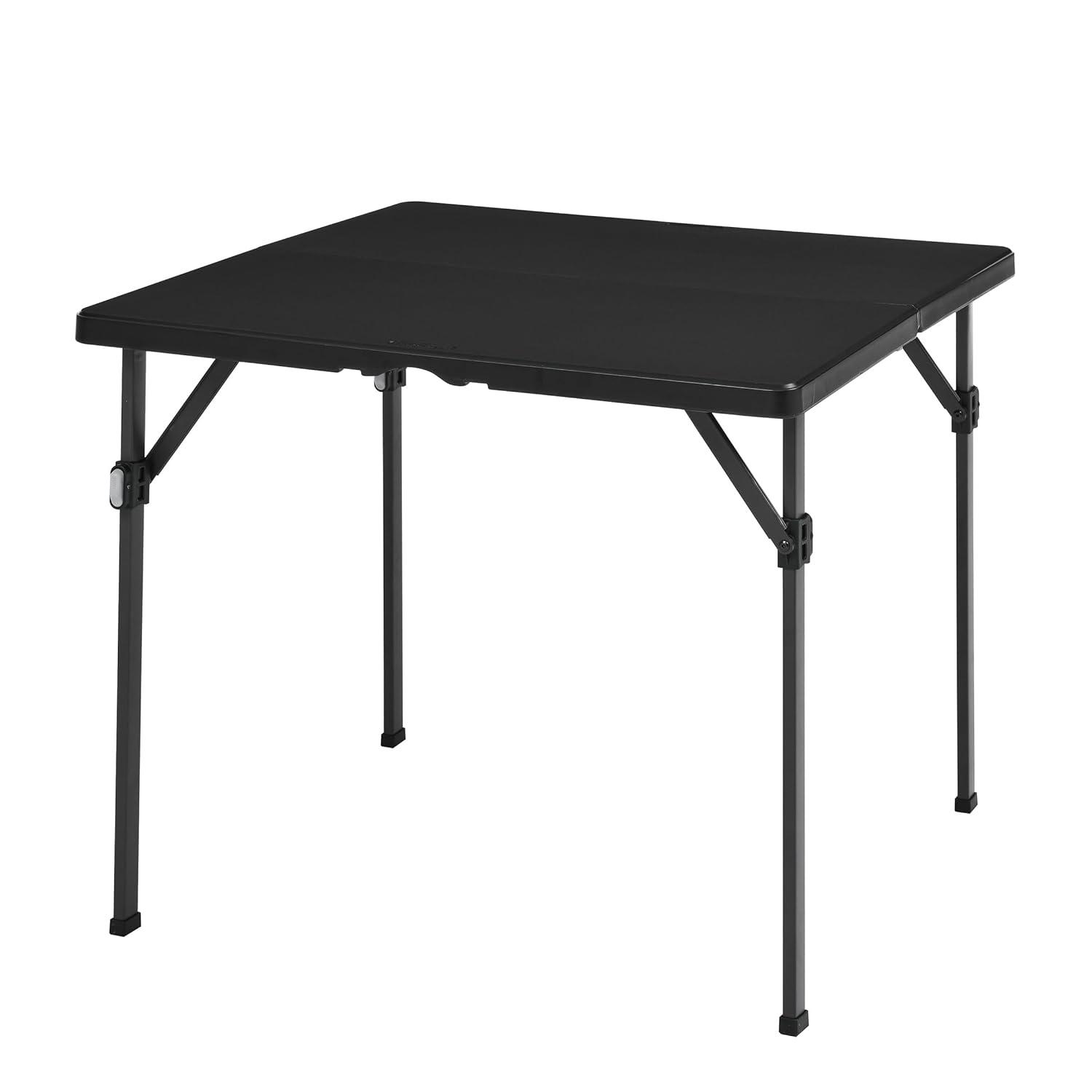 Amazon Basics 34 inch Portable Folding Dining Table with Carrying Handle, Black, 33.9 x 29.1 x 33.9 inch, Square