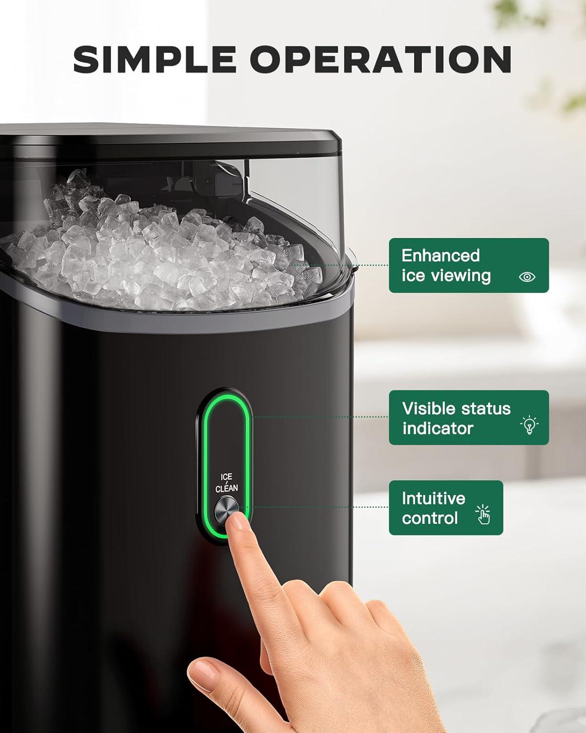 Black Countertop Nugget Ice Maker with Self-Cleaning Function