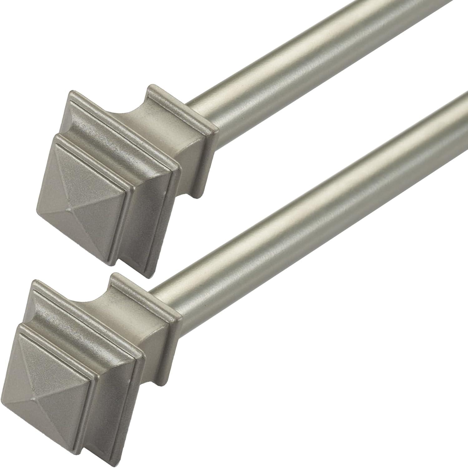 Deco Window 2 Pack Curtain Rod with Finial & Bracket Set - 28" to 48" (5/8" Diameter, Nickel)