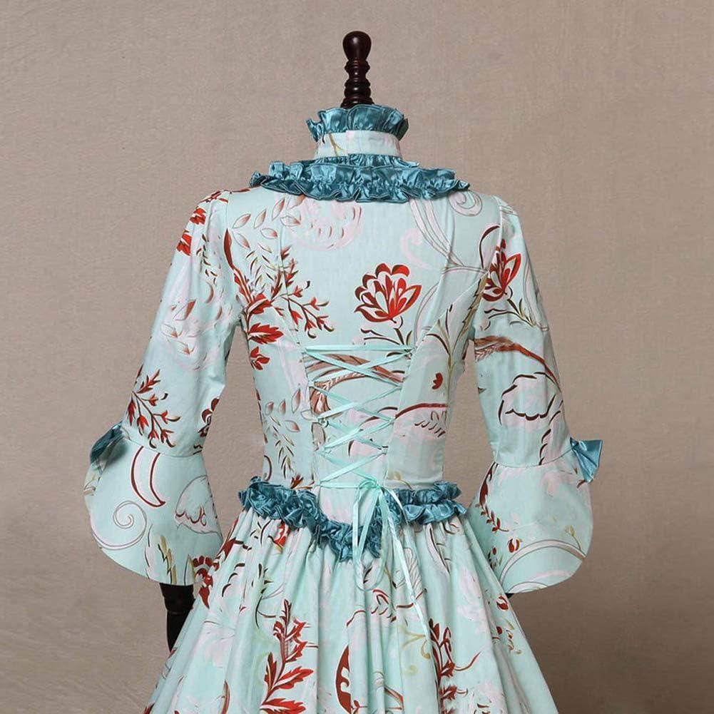 Womens Dresses Gothic Gowns Floral Print Long Flared Sleeve Patchwork Party Court Princess Dress