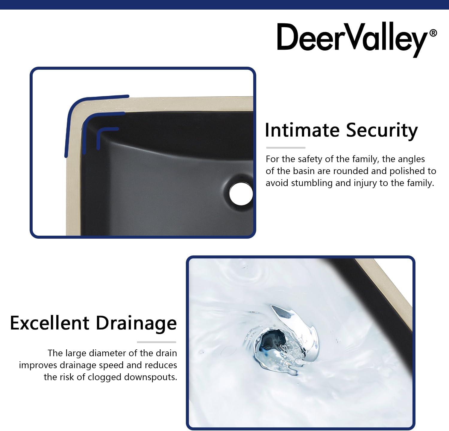 DeerValley Ally 21" x 15'' Undermount Bathroom Sink, Rectangular Bathroom Sink with Overflow