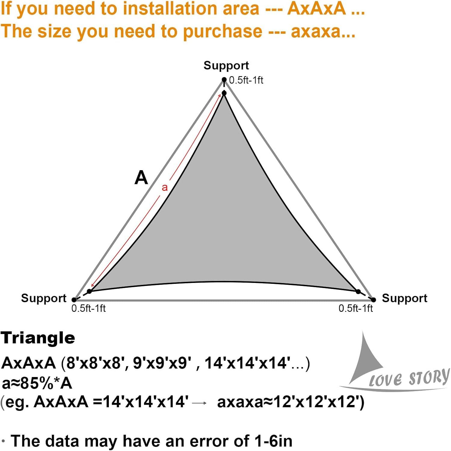 Sand Triangle Sun Shade Sail 12' x 12' x 12' with UV Block