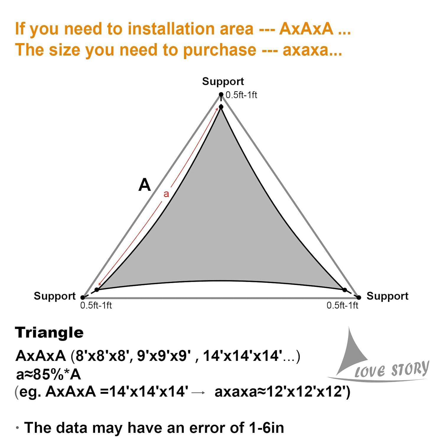 LOVE STORY Sun Shade Sail 16' x 16' x 16' Dark Gray Triangle Canopy UV Block Awning for Outdoor Patio Backyard Garden (We Make Custom Size)