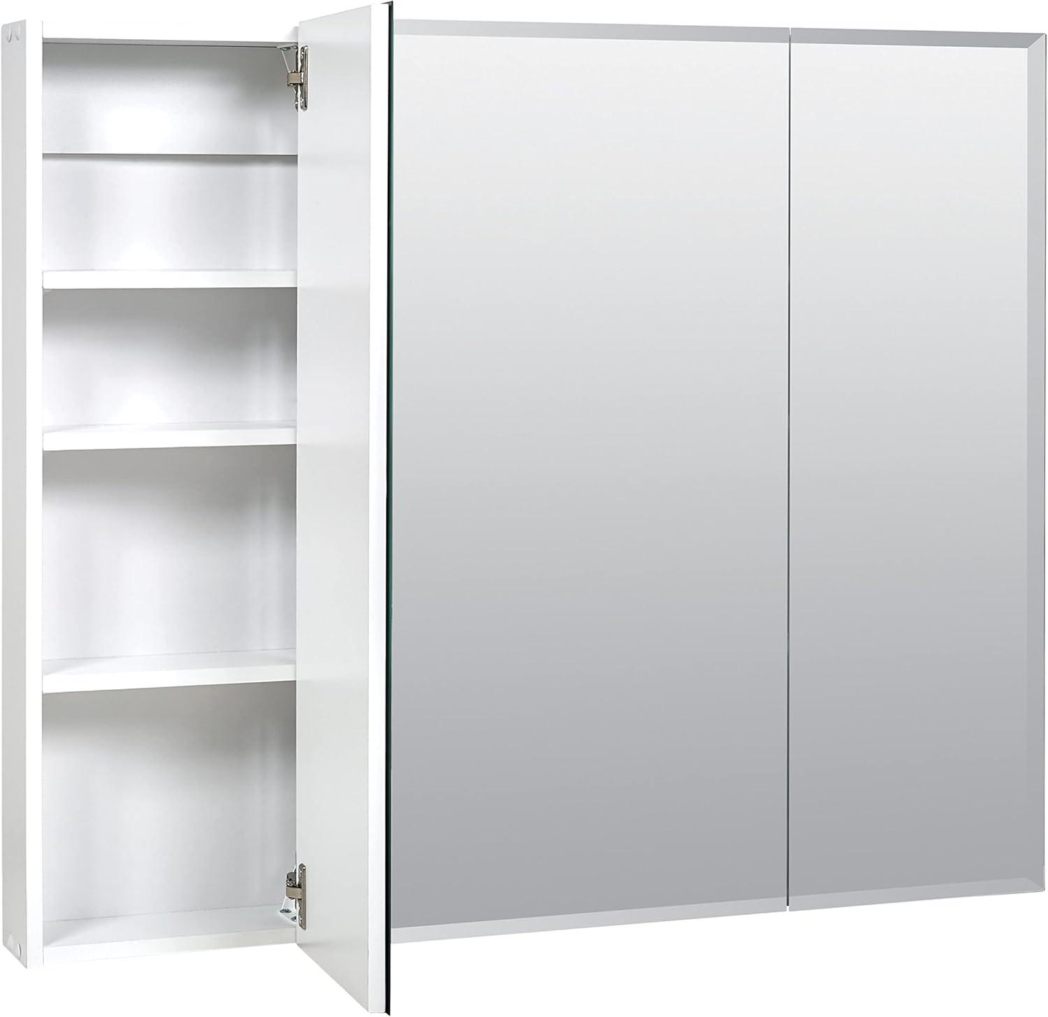 36" Silver Frameless Tri-View Medicine Cabinet with Beveled Edge