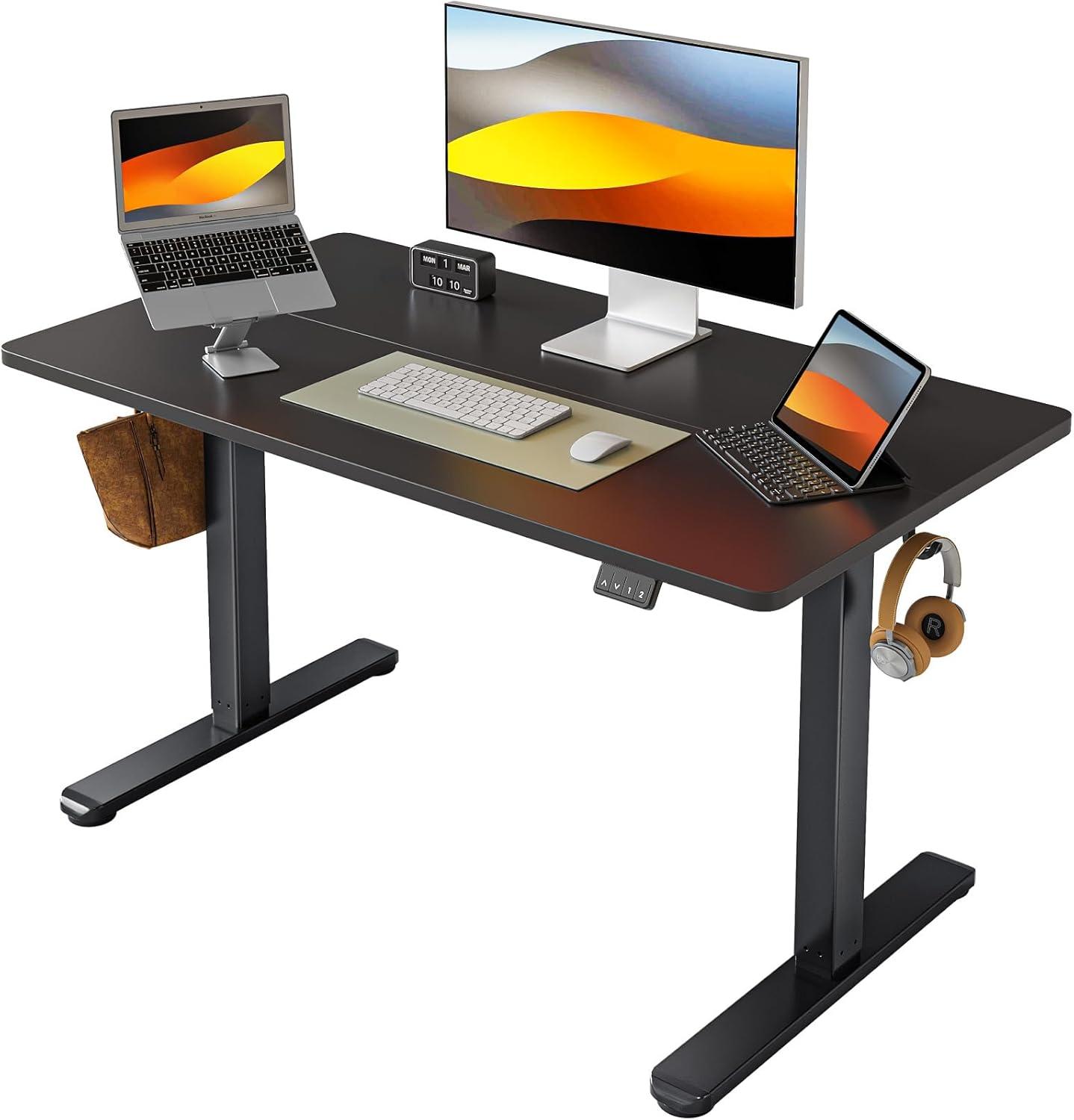 edx Electric Standing Desk, Height Adjustable Desk, 55 x 24 Inches Ergonomic Stand up Desk with Memory Preset and T-Shaped Metal Bracket for Home Office