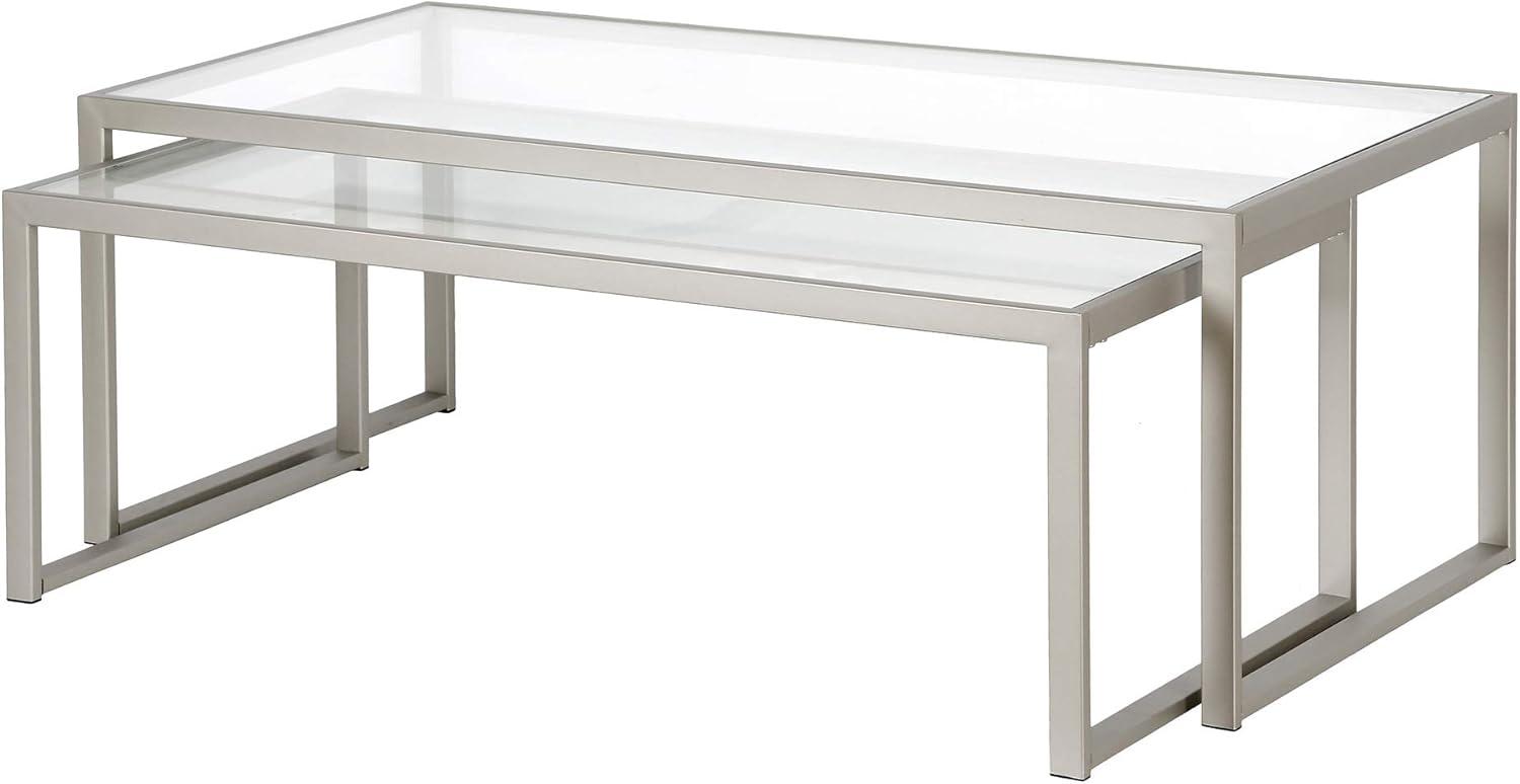 Evelyn&Zoe Rocco Rectangular Nested Coffee Table, Satin Nickel