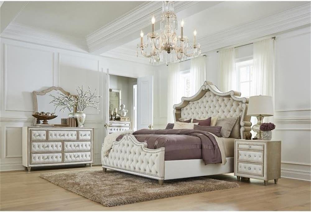 Pemberly Row Upholstered Velvet Eastern King Bed in Ivory and Camel