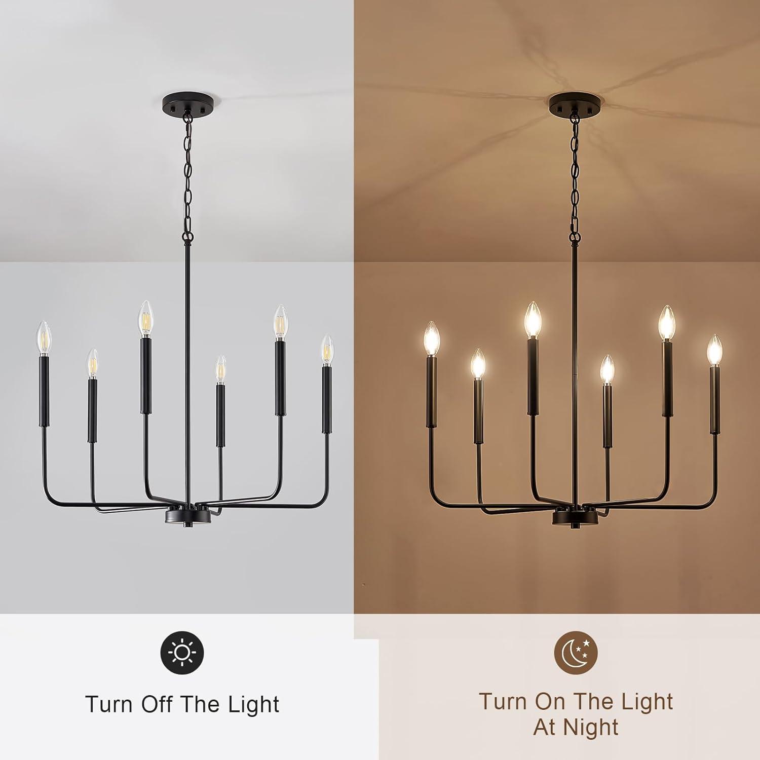 Modern Black Chandelier for Dining Room,Metal 6-Light Kitchen Light Fixtures,Farmhouse Candle Hanging Pendant Light for Living Room Entryway Foyer Bedroom (Bulbs Not Included)