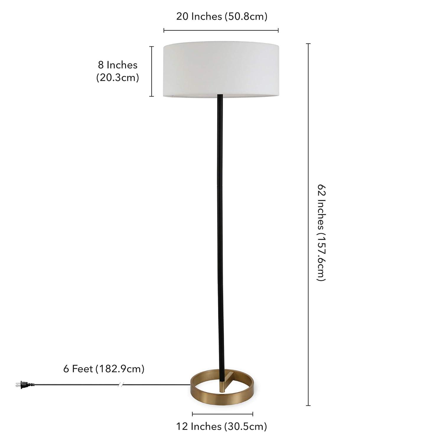 Henn&Hart 20" Matte Black/Brass Metal/Fabric Floor Lamp