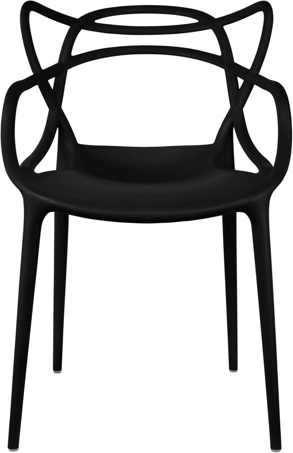 2xhome Set of 2 Modern Dining Chairs | Stackable Indoor or Outdoor Entangled Side Chair | Weather Resistant Plastic for Kitchen, Patio, Restaurant, Yard, Porch, Balcony, Black