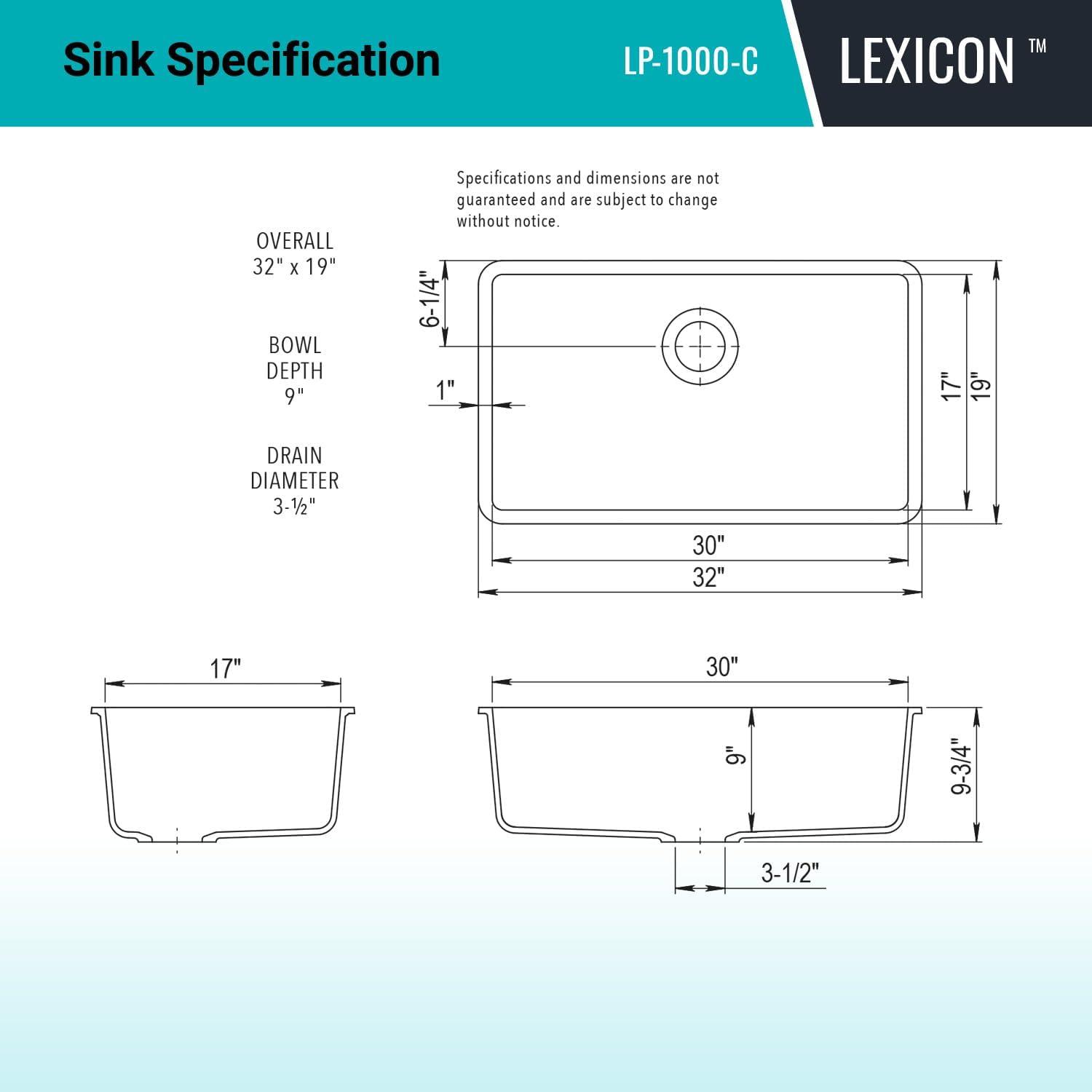 32" x 19" Quartz Kitchen Sink, Single Bowl Sink, Drop-in Sink, Undermount Sink, Granite Kitchen Sink, with Steel Grids and Basket Strainer, Disposal Flange